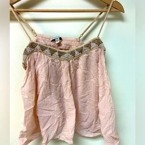 American Eagle pink beaded flowy tank with shimmer detail size S